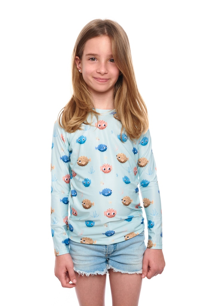 Remera Proteccion UV Infantil Manga Larga Globo Celeste