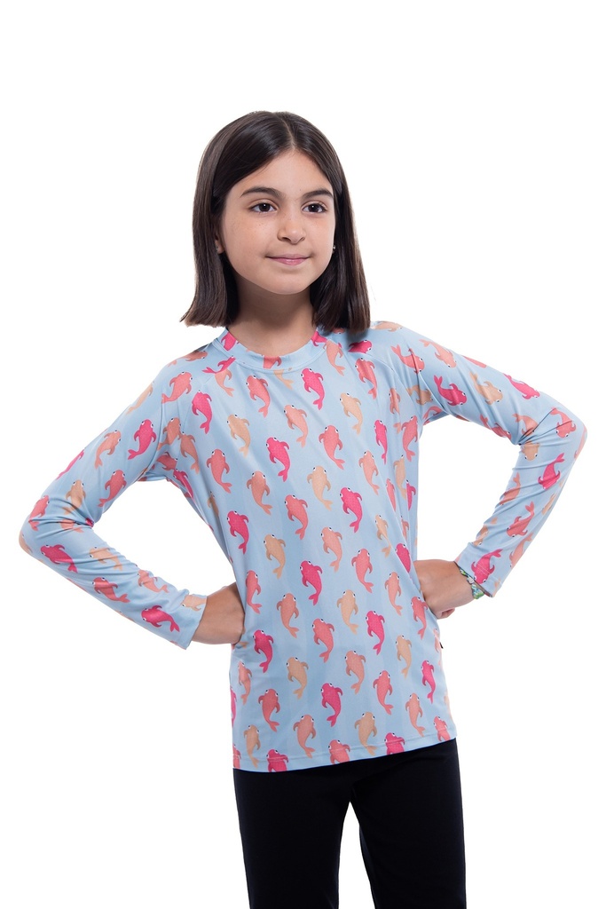 Remera Proteccion UV Infantil Manga Larga Acuario Celeste