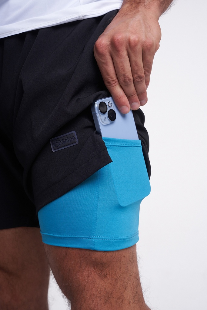 Short Long con Bolsillos (S, Negro)